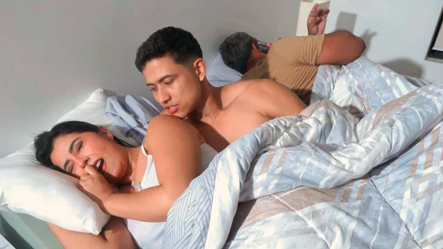 This stepmom is a hot ass milf who likes to share the bed always with her handsome stepson.